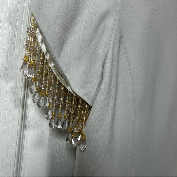 J Mclaughlin midi Bejeweled sleeves Cream Colored Dress Size 10 made in USA - Picture 2 of 13